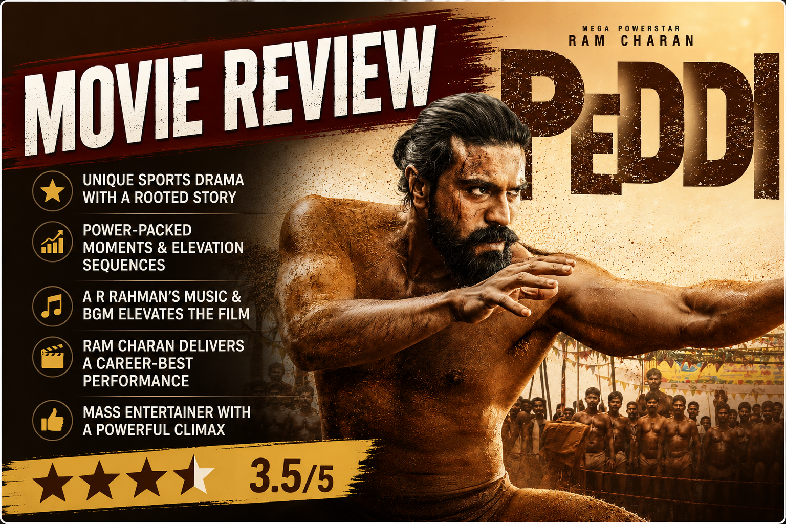 Peddi Review - Sports Meets Mass Entertainment: Peddi Delivers Emotion, Action and a Towering Ram Charan Performance